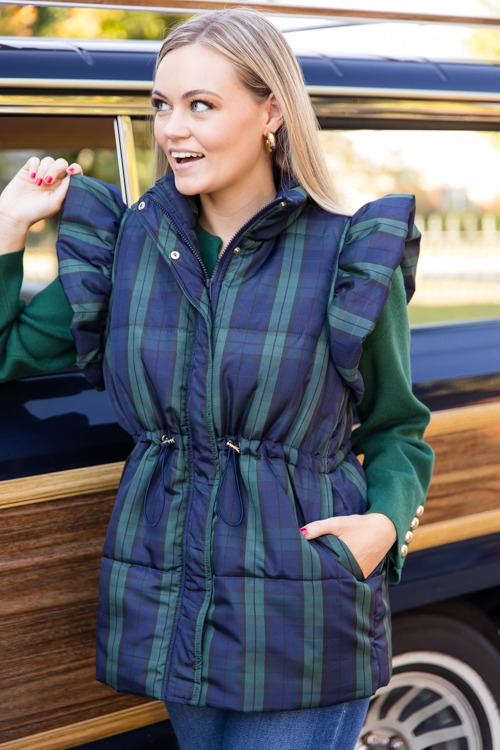 Plaid Ruffle Puffer Vest, Navy - 1115-2h.jpg