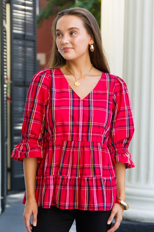 Ashford Plaid Top, Red