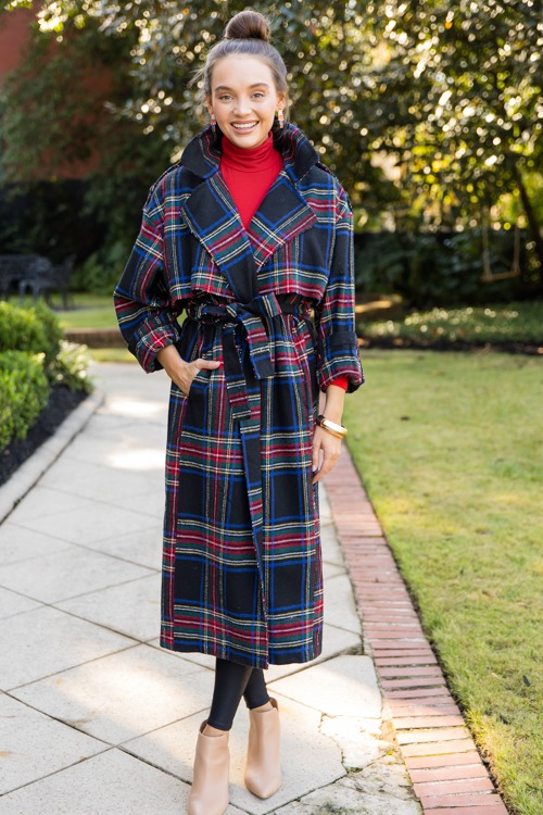 Tartan Plaid Belted Coat