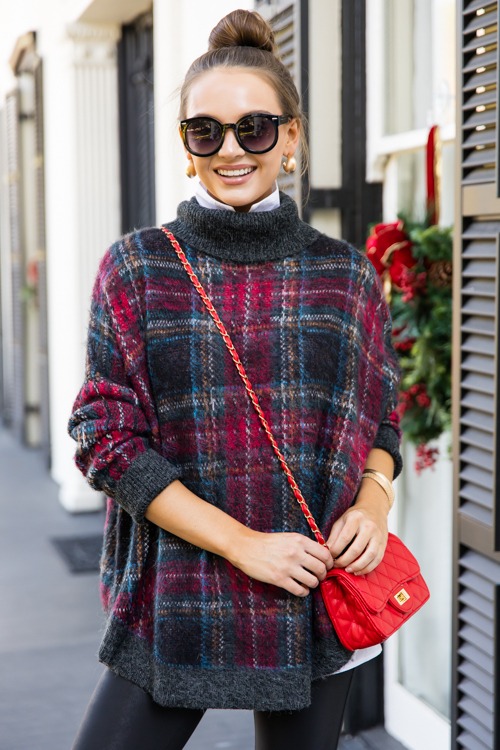 Carla Plaid Sweater Red New Arrivals The Blue Door Boutique