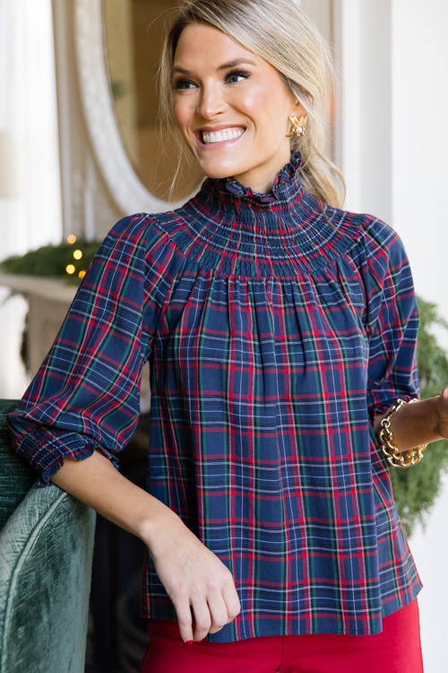 Jace Plaid Smock Top, Navy - 1115-64h.jpg