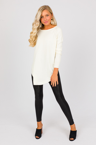 Scoop Hem Solid Sweater, Ivory