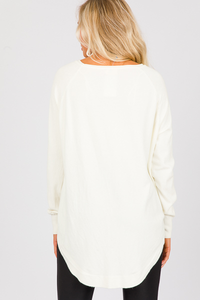 Scoop Hem Solid Sweater, Ivory