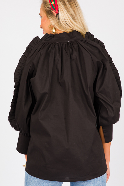 Poplin Ruffle Sleeve Top, Black