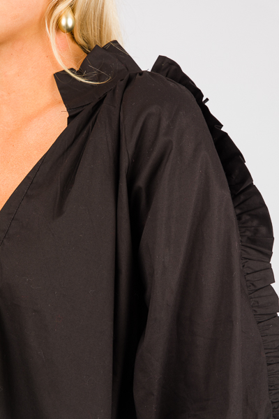 Poplin Ruffle Sleeve Top, Black