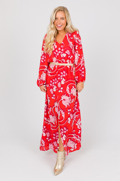 Front Slit Floral Maxi, Red