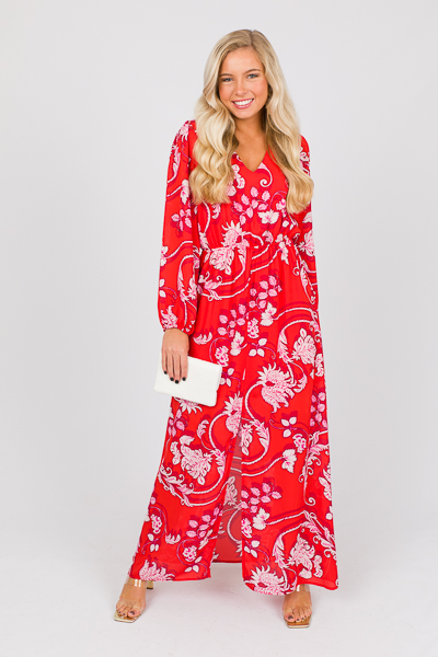 Front Slit Floral Maxi, Red