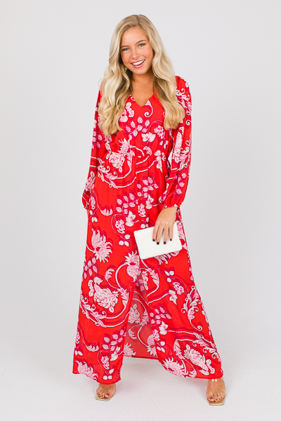 Front Slit Floral Maxi, Red