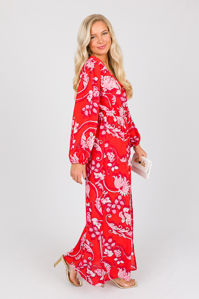 Front Slit Floral Maxi, Red