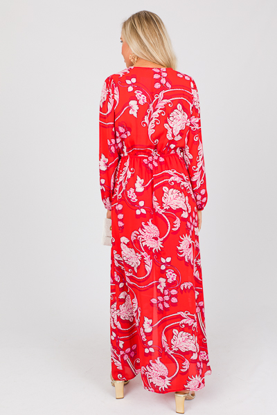 Front Slit Floral Maxi, Red