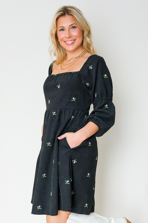 Floral Embroidery Corded Dress