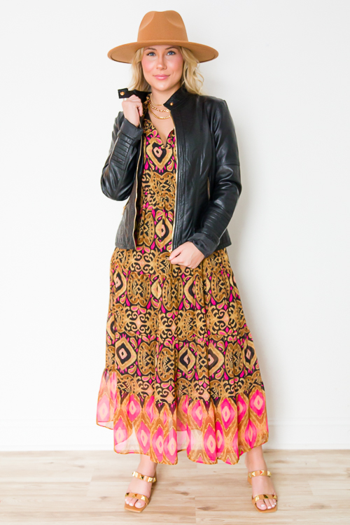 Contrast Hem Print Maxi, Black Fuchsia