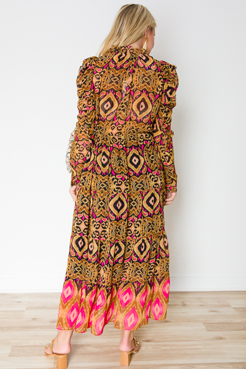 Contrast Hem Print Maxi, Black Fuchsia