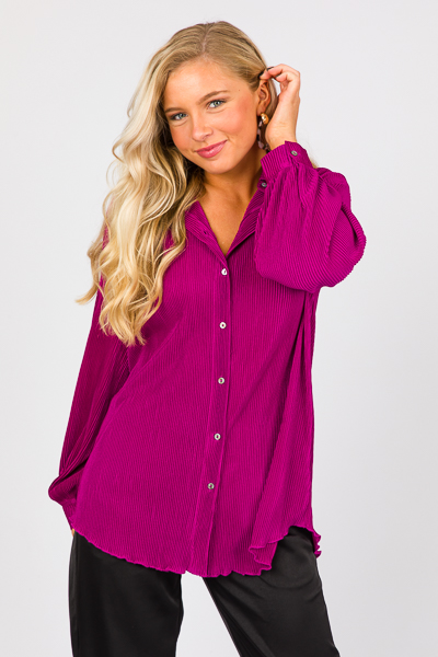 Pleated Button Down, Magenta - MOVING SALE - The Blue Door Boutique