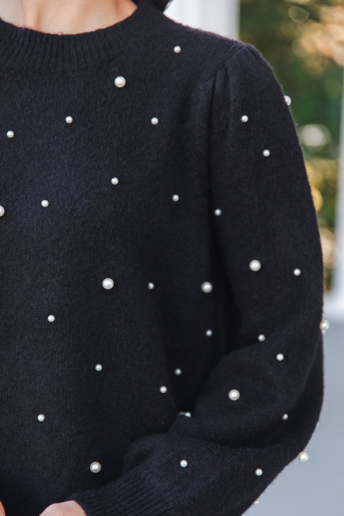 Pearl Studded Sweater Dress, Black