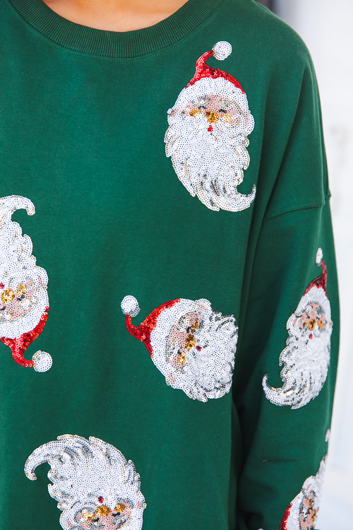 Sequin Santa Pullover, Hunter Green