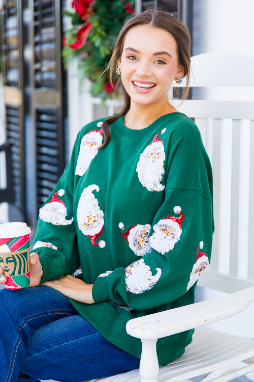 Sequin Santa Pullover, Hunter Green