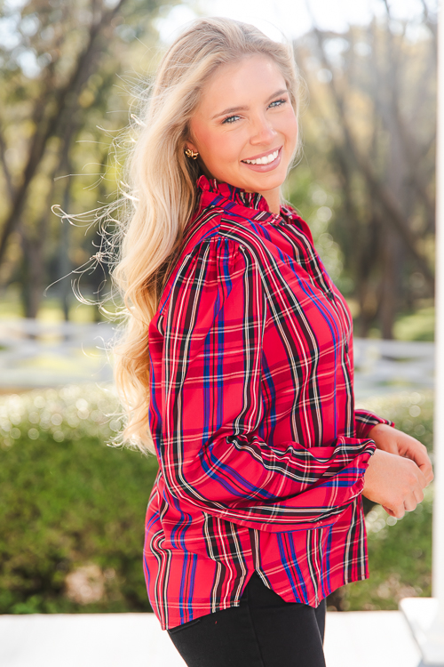 Tartan Plaid Button Top, Red