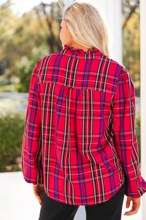 Tartan Plaid Button Top, Red