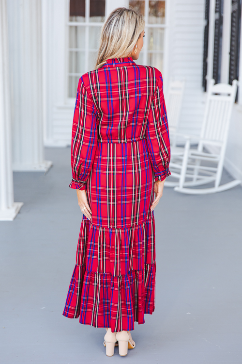 Draw Waist Tartan Maxi, Red