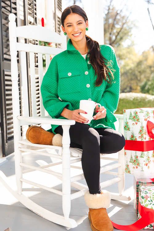 Quilted Button Shacket, Green
