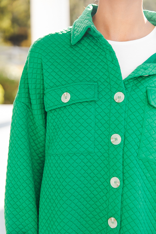 Quilted Button Shacket, Green