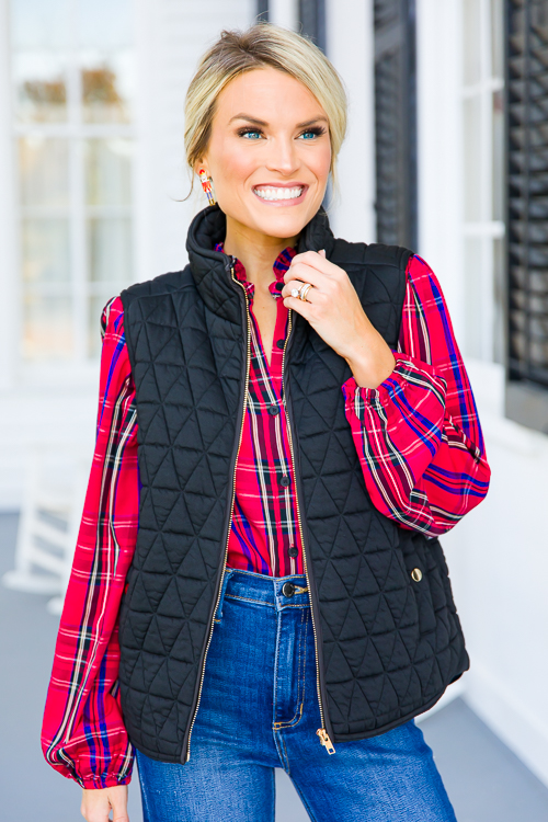 Tartan Plaid Button Top, Red