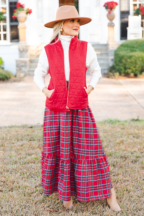 Tartan Maxi Skirt, Red