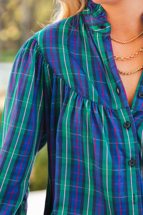 Plaid Button Top, Green