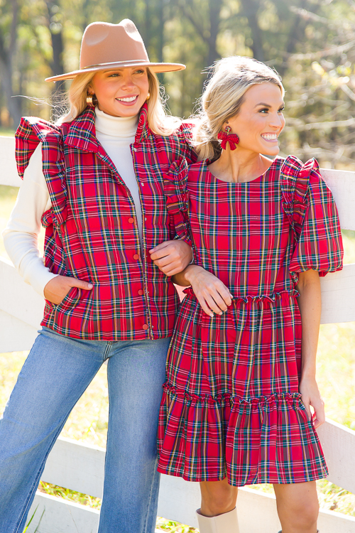 Ruffled Tartan Dress, Red