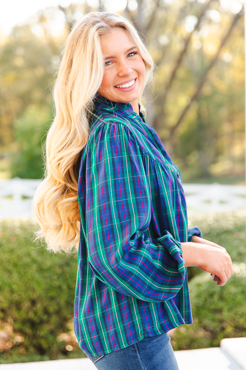 Plaid Button Top, Green