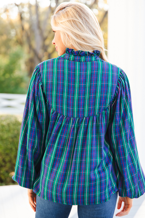 Plaid Button Top, Green