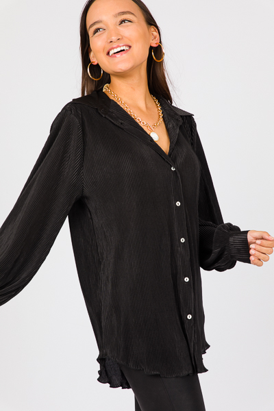 Pleated Button Down, Black