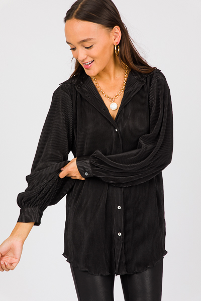 Pleated Button Down, Black