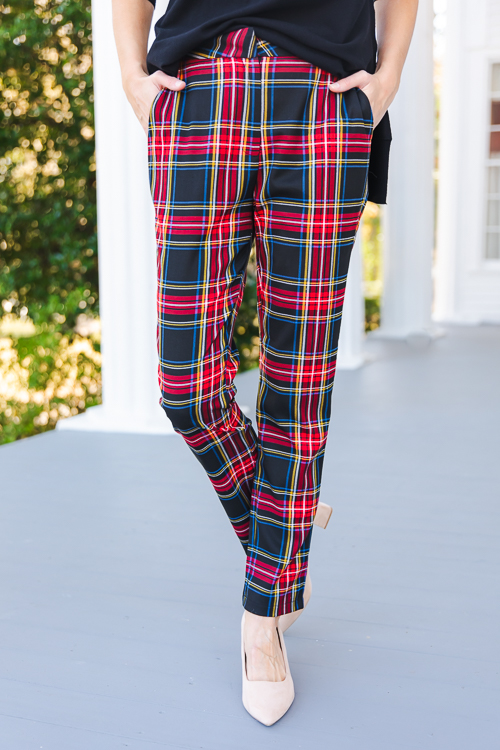 Red and green plaid on sale pants