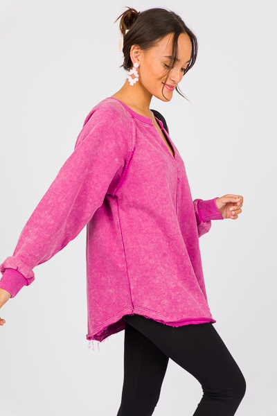 French Terry Fray Pullover, Berry