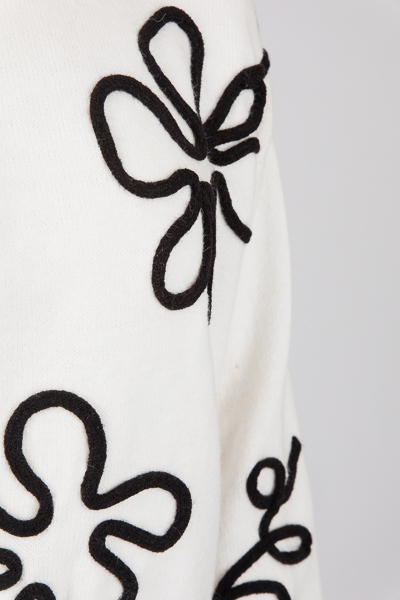 Raised Flower Sweater, White/Black