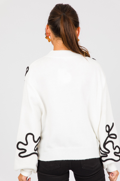 Raised Flower Sweater, White/Black