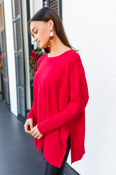 Dolman Tunic Sweater, Red