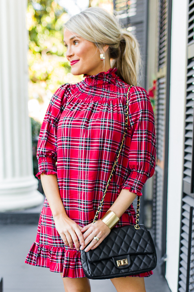 Tartan Smock Yoke Dress, Red