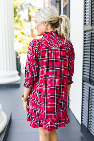 Tartan Smock Yoke Dress, Red