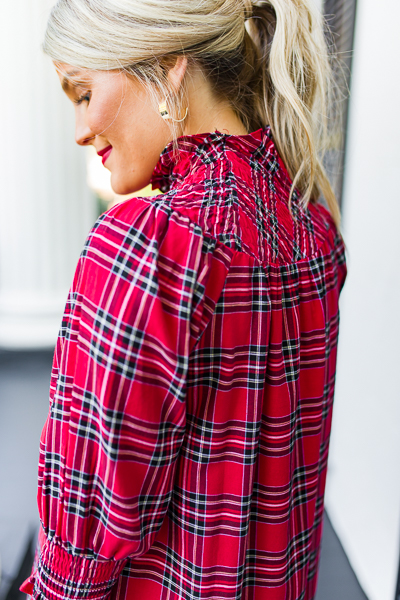 Tartan Smock Yoke Dress, Red