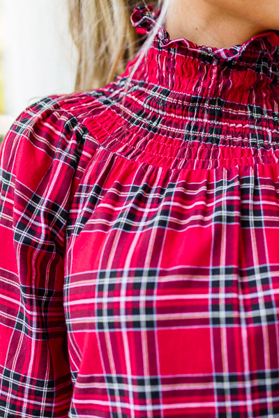 Tartan Smock Yoke Dress, Red