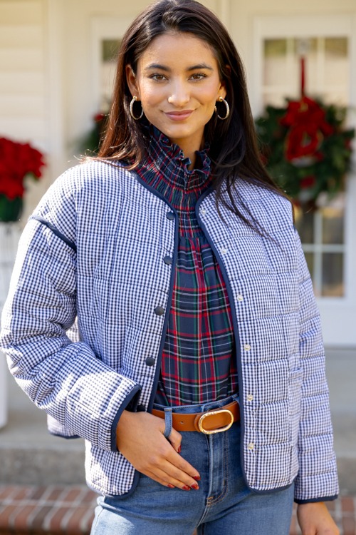 Quilted Gingham Jacket, Navy