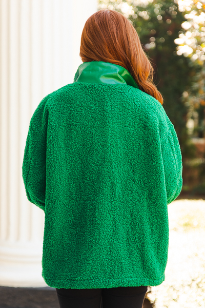 Tortoise Button Teddy Jacket, Green