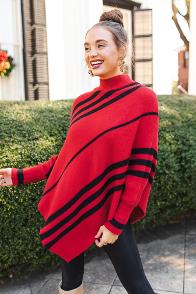 Dana Poncho, Red Blk Stripe