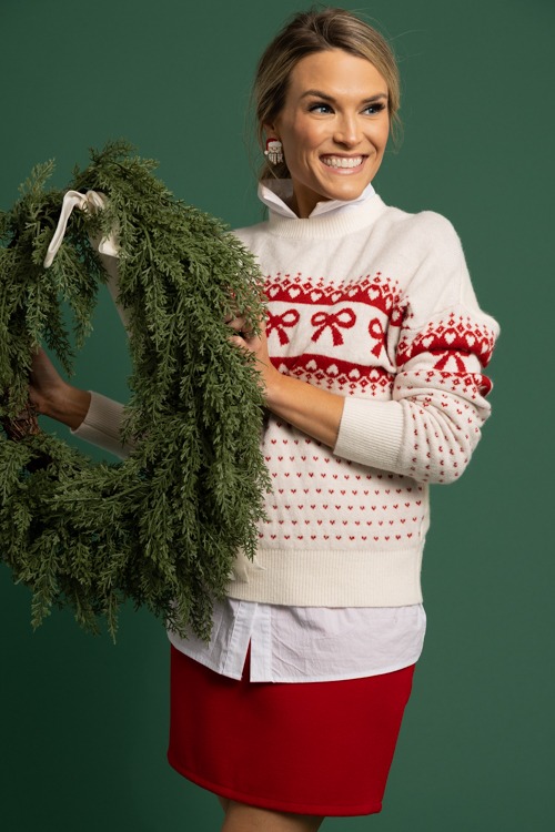 Sweetheart Bow Sweater, Cream