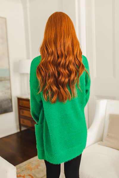 Fuzzy Eyelash Cardigan, Green