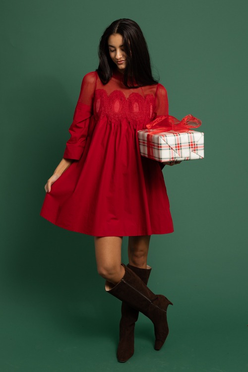 Lace Mesh Panel Dress, Burgundy - 1118-232.jpg