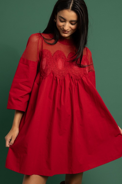 Lace Mesh Panel Dress, Burgundy - 1118-233.jpg